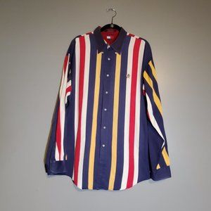 Vintage Tommy Hilfiger Men's Preppy Striped Button Up 100% Cotton Size XL